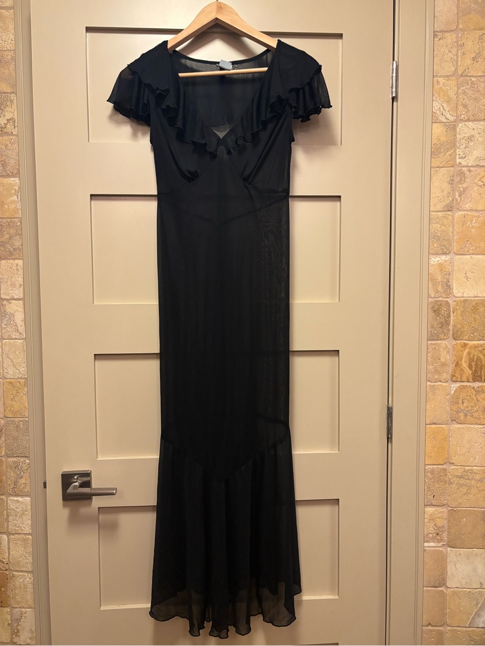 VINTAGE Sheer Nightgown Ruffle Sleeveless Tiered Long Dress